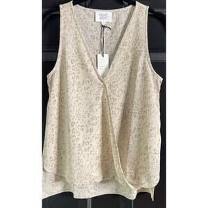 Olive And Oak Faux Wrap Front Tan Leopard Print Tank Top Size Small High Low Hem